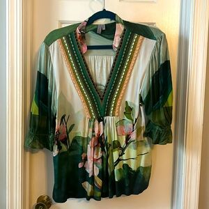 Anthropologie Bl^nk flowy puff sleeve top, size Med